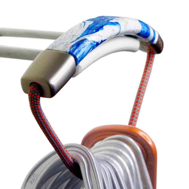 A trad gear organizer built for a sporting goods company, with a handle in marbled recycled HDPE.