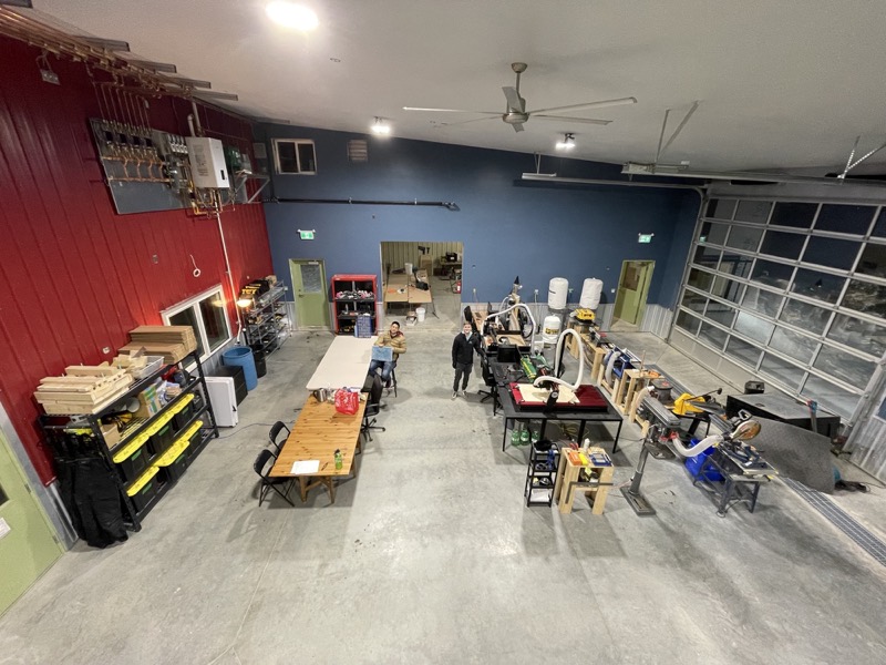 The Level 7 shop in December 2021: assembly benches, tooling, and the recycling and moulding equipment.